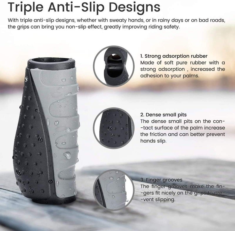 PRUNUS Bike Handlebar Grips, Rubber Ergonomic Antislip Bicycle Handlebar Grips, for MTB Mountain BMX (90MM+90MM) - Image 5